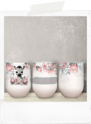 Personalized cute zebra protea african wine tumbler glass cup