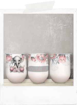 Personalized cute elephant protea african wine tumbler glass cup