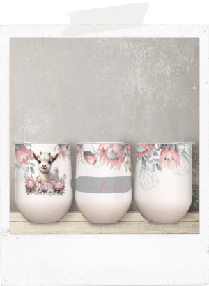 Personalized cute goat protea african wine tumbler glass cup