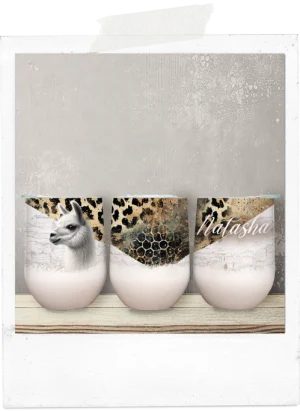 Wine Tumbler-Leopard Print-Llama-Custom Name
