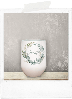 Watercolor eucalyptus leaves wreath wine tumbler glass cup