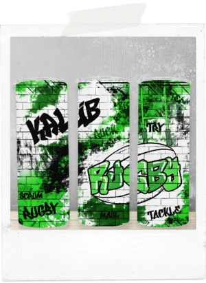 600ml Tumbler-Any Colour-Graffiti Rugby-Custom Name