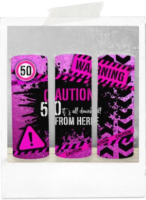 600ml Tumbler-Funny-Birthday-Downhill From Here-Pink Glitter