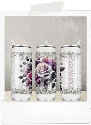 400ml Can-Watercolor Pink Roses-Custom Name