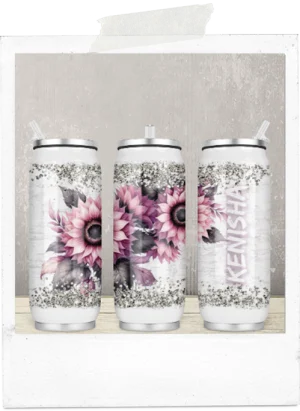 400ml Can-Watercolor Pink Sunflowers-Custom Name