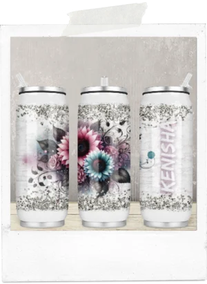 400ml Can-Watercolor Pink And Blue Sunflowers-Custom Name