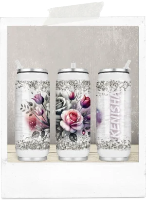 400ml Can-Watercolor Pink Roses And Tulips-Custom Name