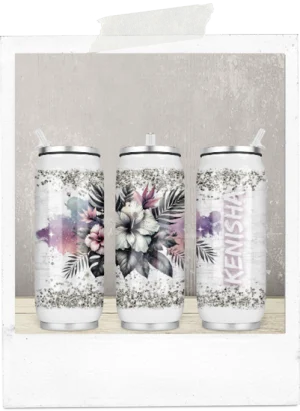 400ml Can-Watercolor Hibiscus-Custom Name