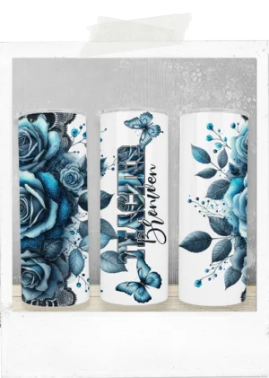 600ml Tumbler- Floral-Blue Roses-Teacher