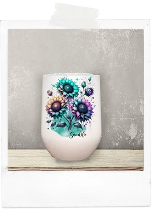 Wine Tumbler-Colourful Sunflowers-One Sided Print