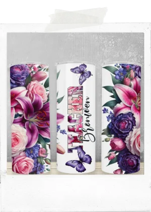 600ml Tumbler-Pink Roses And Lillies-Teacher