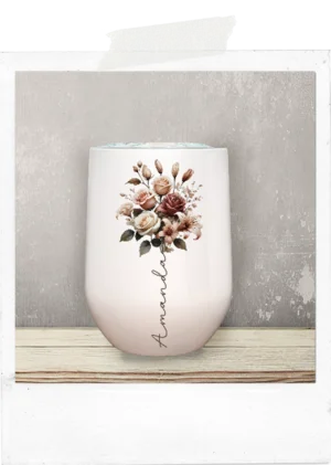 Wine Tumbler-Dusty Roses-Two Sided Print-With Name