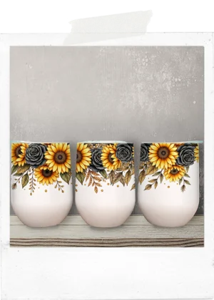 Wine Tumbler-Sunflowers and Black Roses