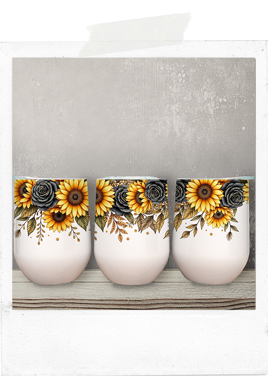 Wine Tumbler-Sunflowers and Black Roses