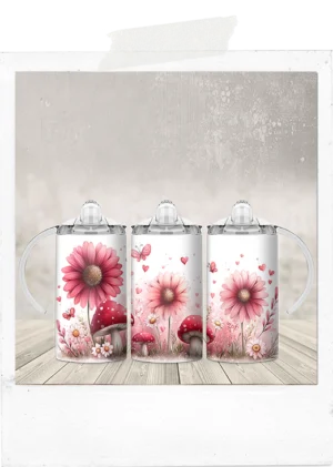 Sippy Tumbler-Mushrooms and Pink Flowers-Add a Custom Name