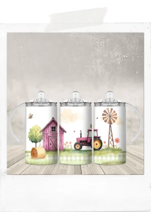 Sippy Tumbler-Pink Farm Tractor-Add a Custom Name