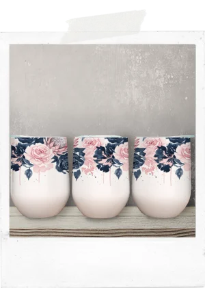 Wine Tumbler-Navy and Pink - Roses and Proteas -Thick Floral Design
