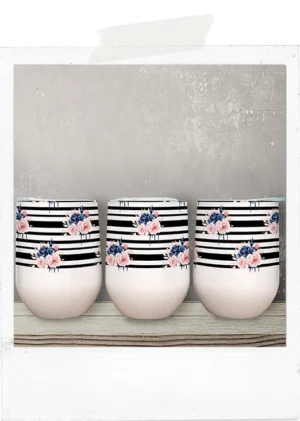 Wine Tumbler-Navy and Pink - Roses and Proteas -Stripes